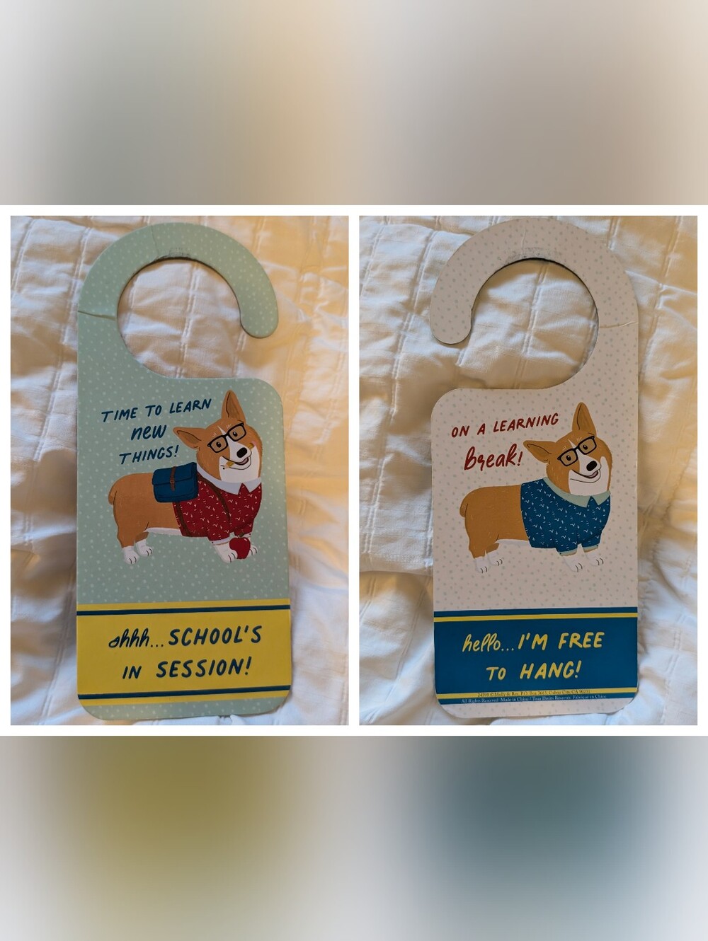 🎈FREE WITH PURCHASE Cute Corgi Kids Door Hanger - Blue and Yellow